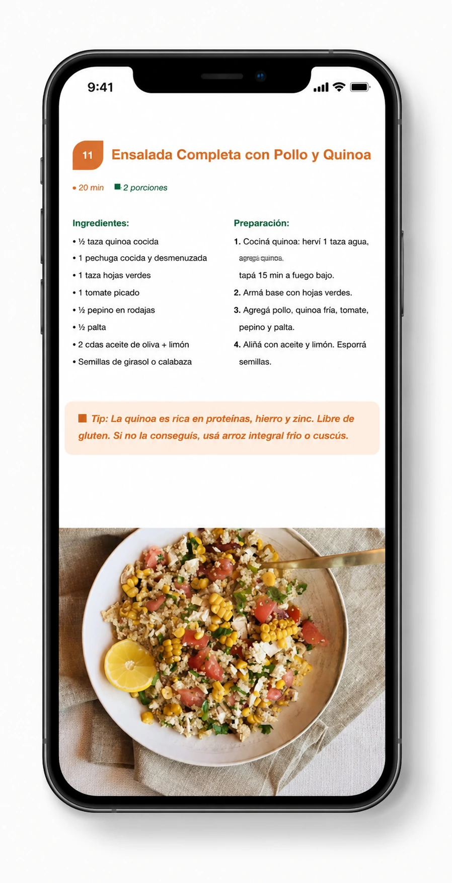 Receta de ensalada completa con pollo y quinoa