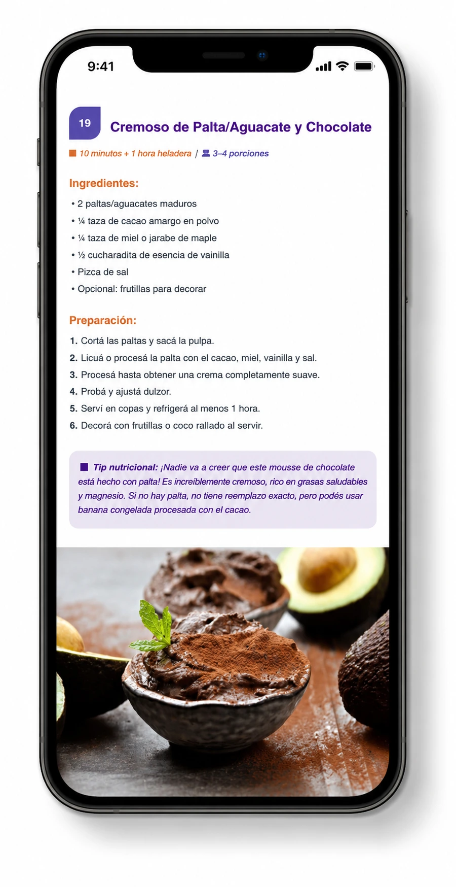 Receta de cremoso de palta y chocolate